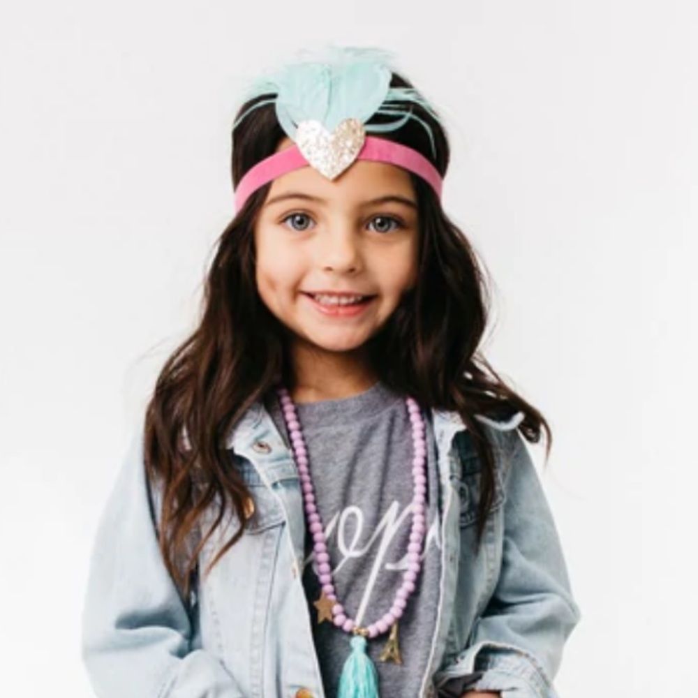 Feathered Headband with Gold Sparkle Heart NWT